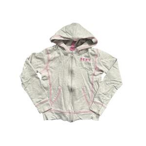DKNY Light Gray Pink Accents Zip Up Hoodie Kids Size 6